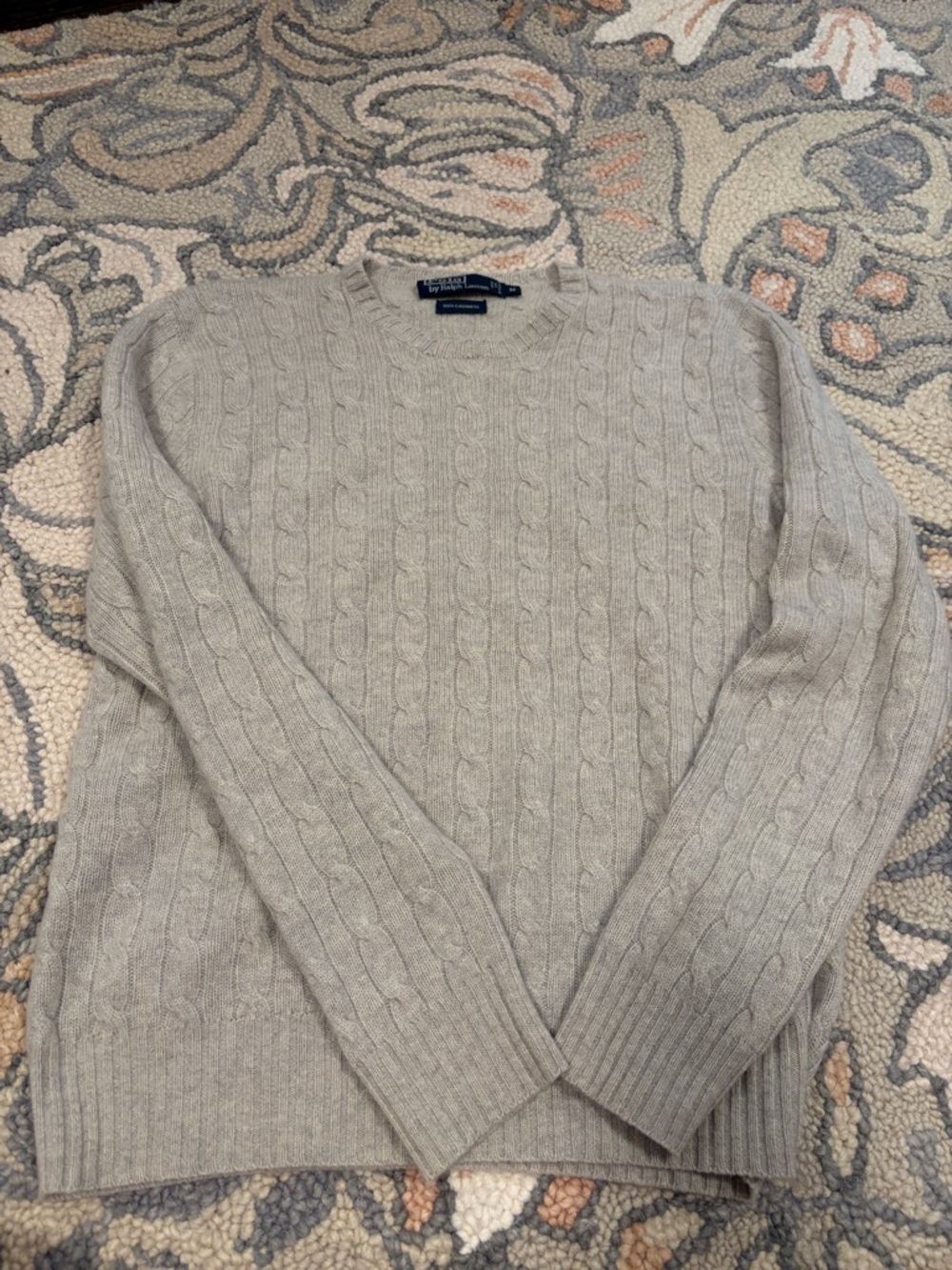 Ralph Lauren Light Gray Cable-Knit Crewneck Sweater